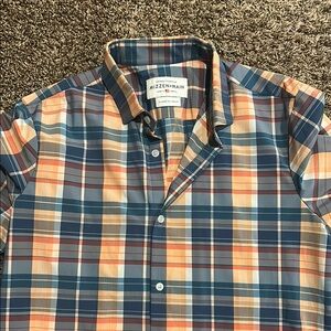 Mizzen+Main Men's Blue and Orange Plaid Shirt